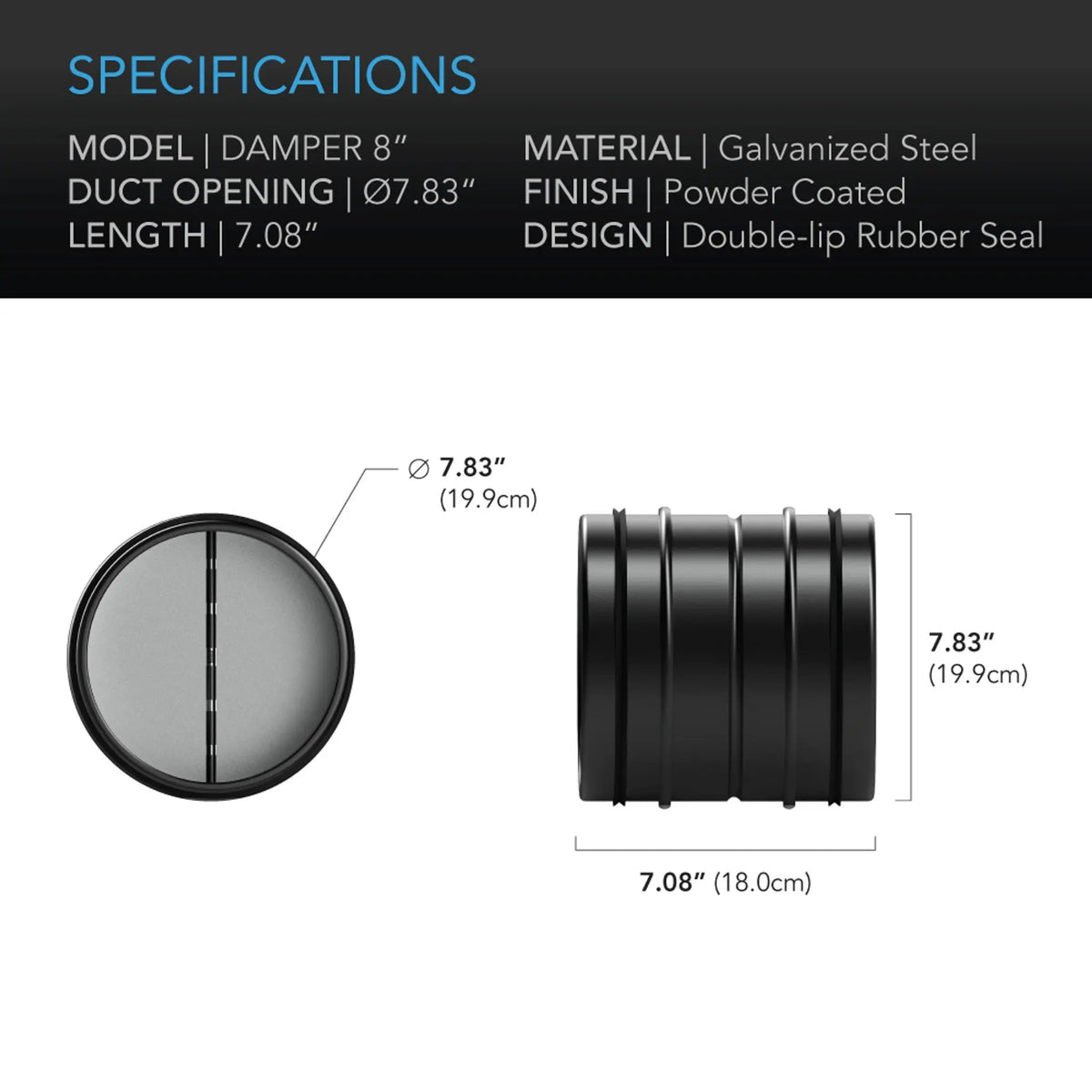 AC Infinity 8-Inch Backdraft Damper Duct Insert