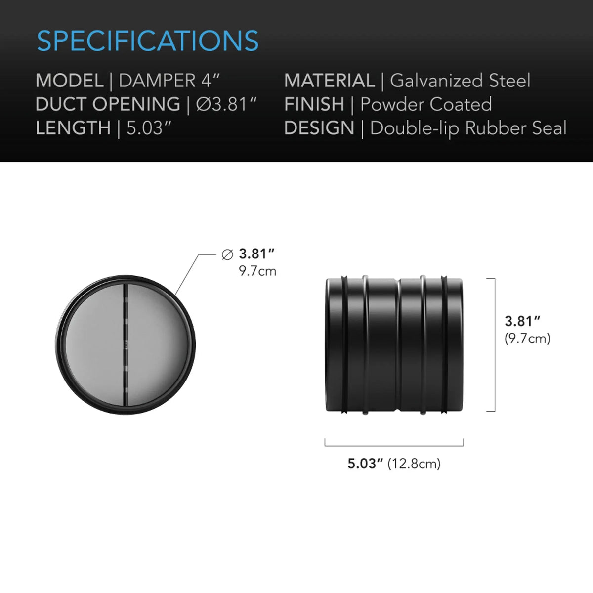 AC Infinity 4-Inch Backdraft Damper Duct Insert