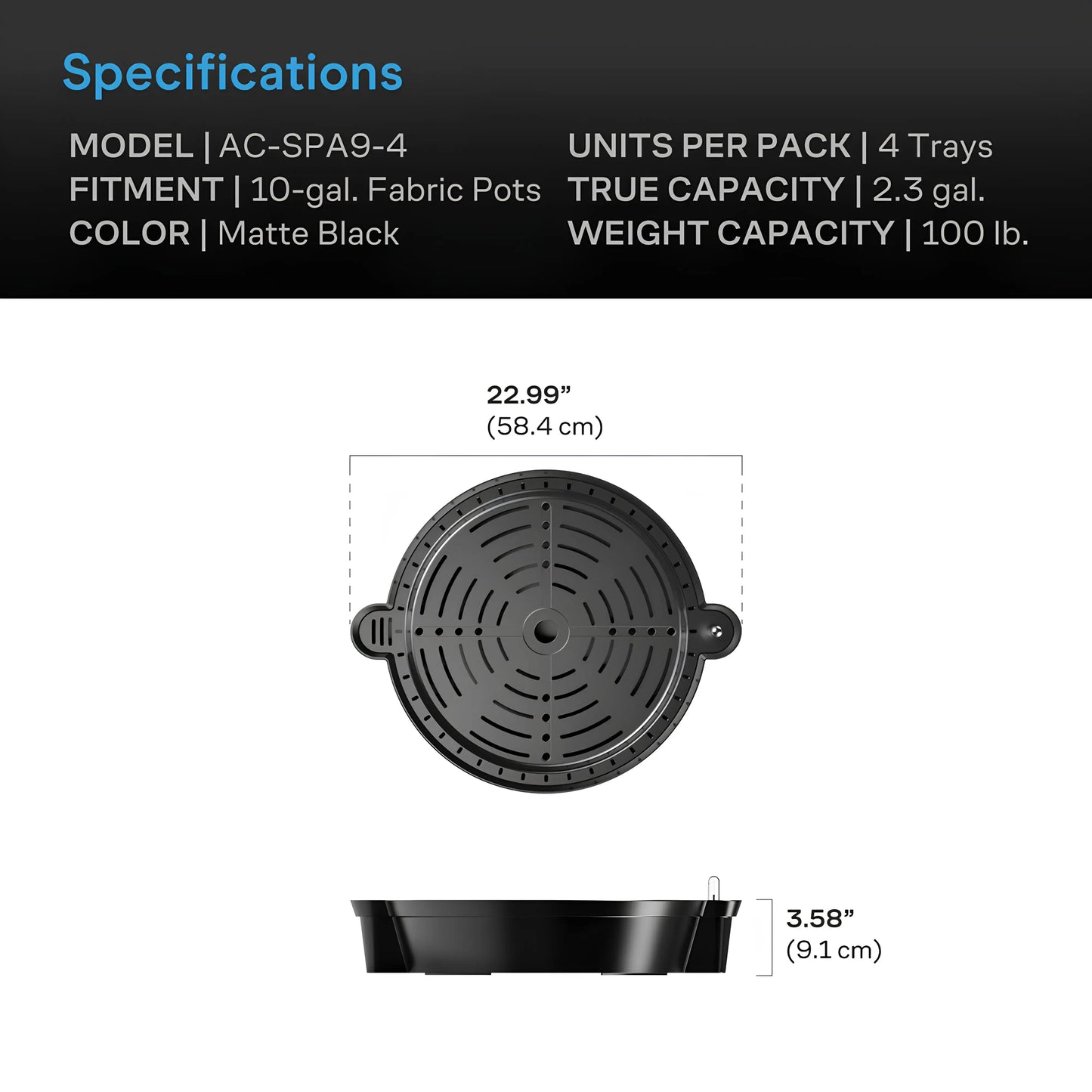 AC Infinity XL Self-Watering Fabric Pot Base 4-Pack