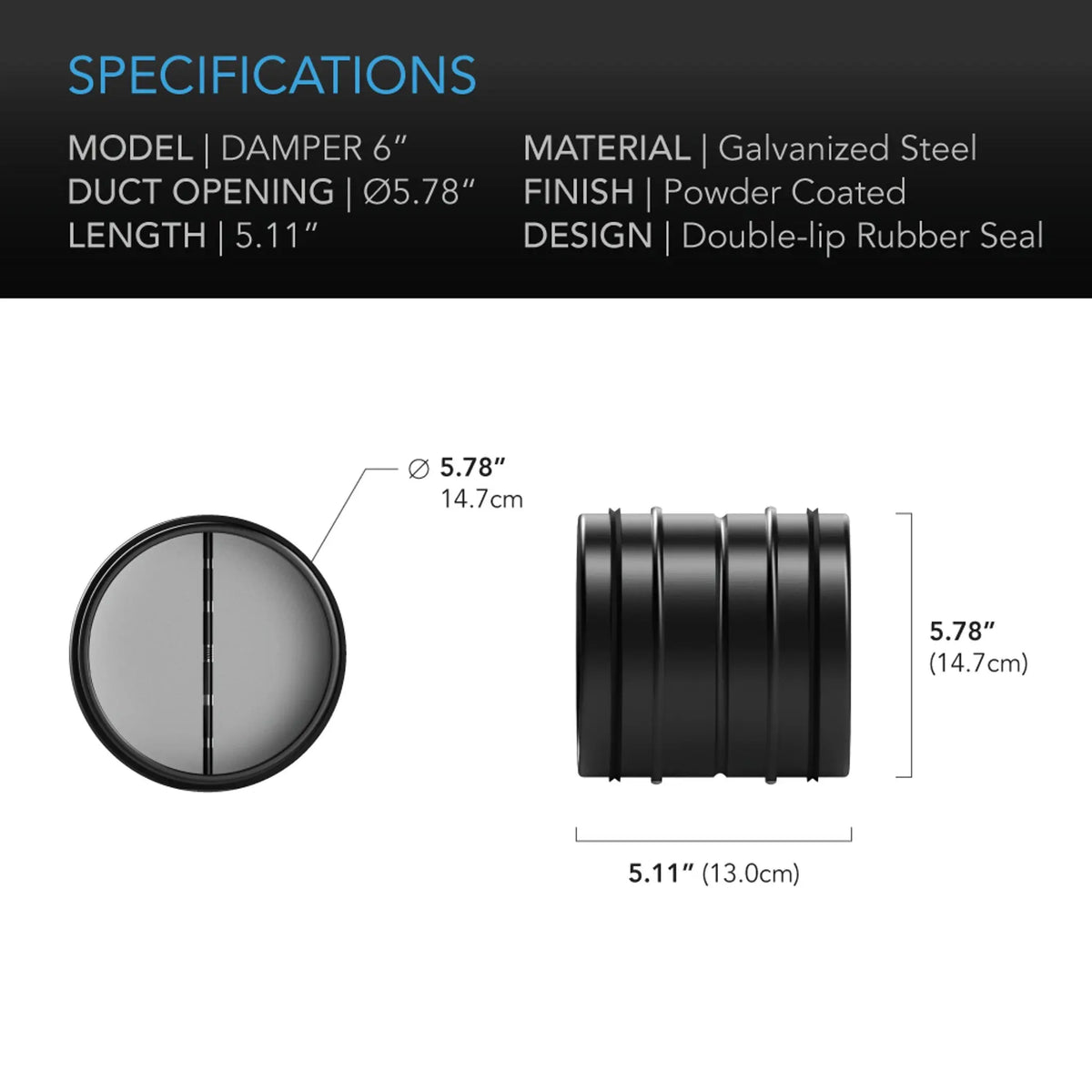AC Infinity 6-Inch Backdraft Damper Duct Insert