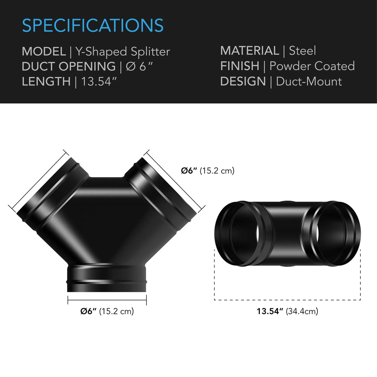 AC Infinity 6-Inch 3-Way Y-Duct Splitter