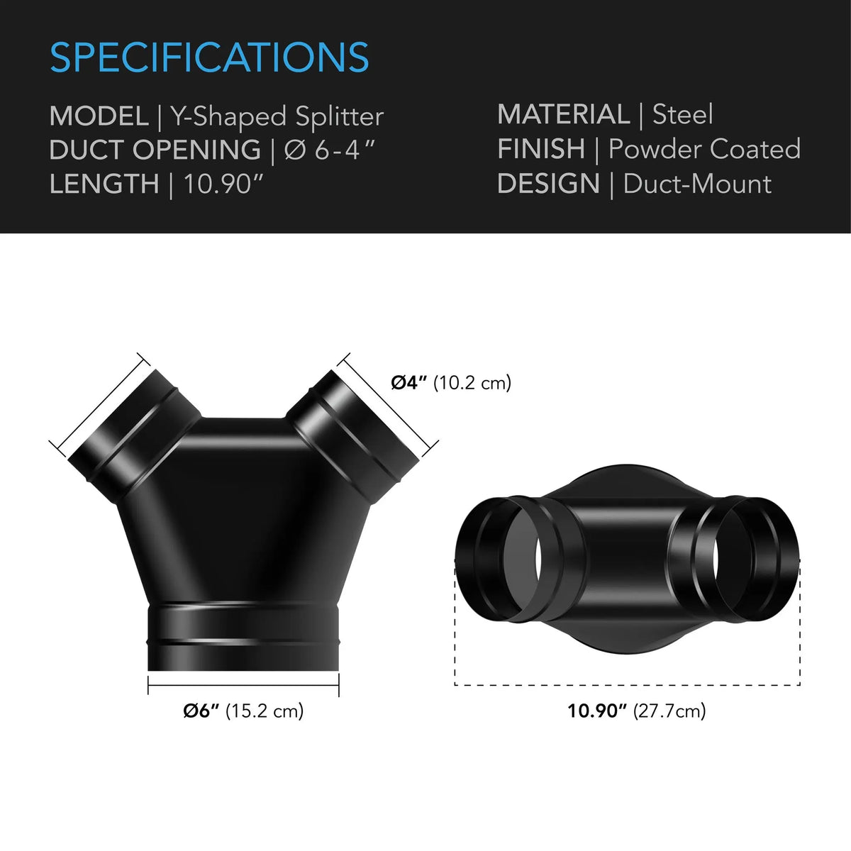 Steel 3-Way Duct Splitter, 6-Inch To 4-Inch