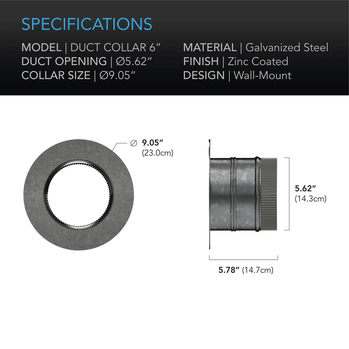 AC Infinity 6-Inch Galvanised Steel Ducting Flange Collar
