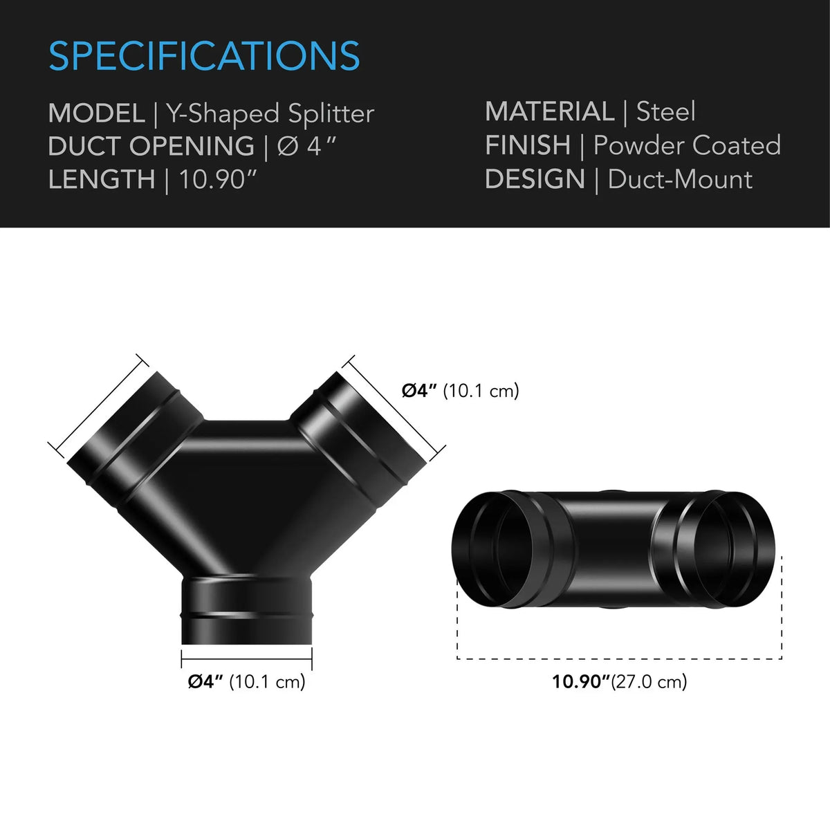 AC Infinity 4-Inch 3-Way Y-Duct Splitter