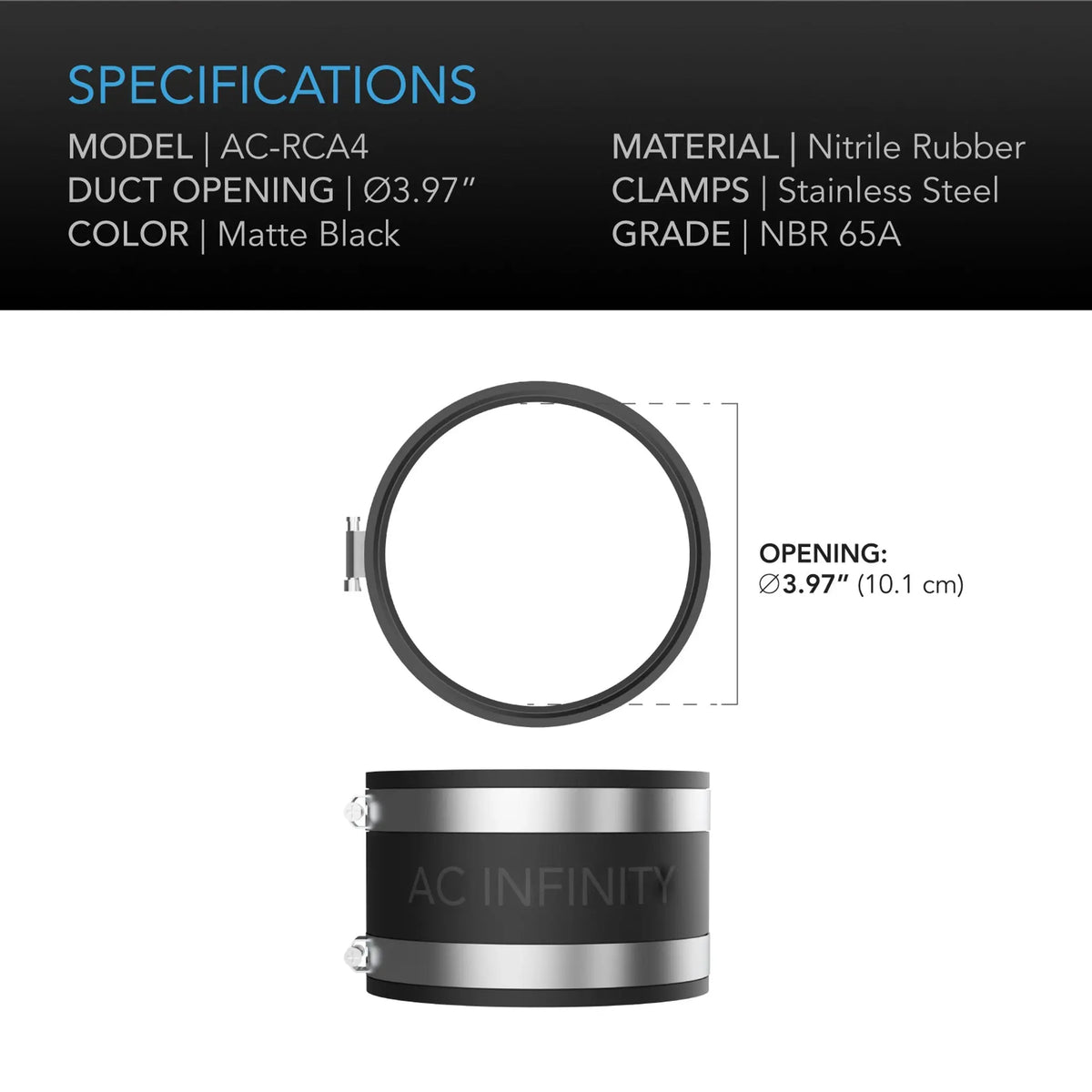 AC Infinity 4-Inch Flexible Rubber Noise-Reduction Duct Coupler