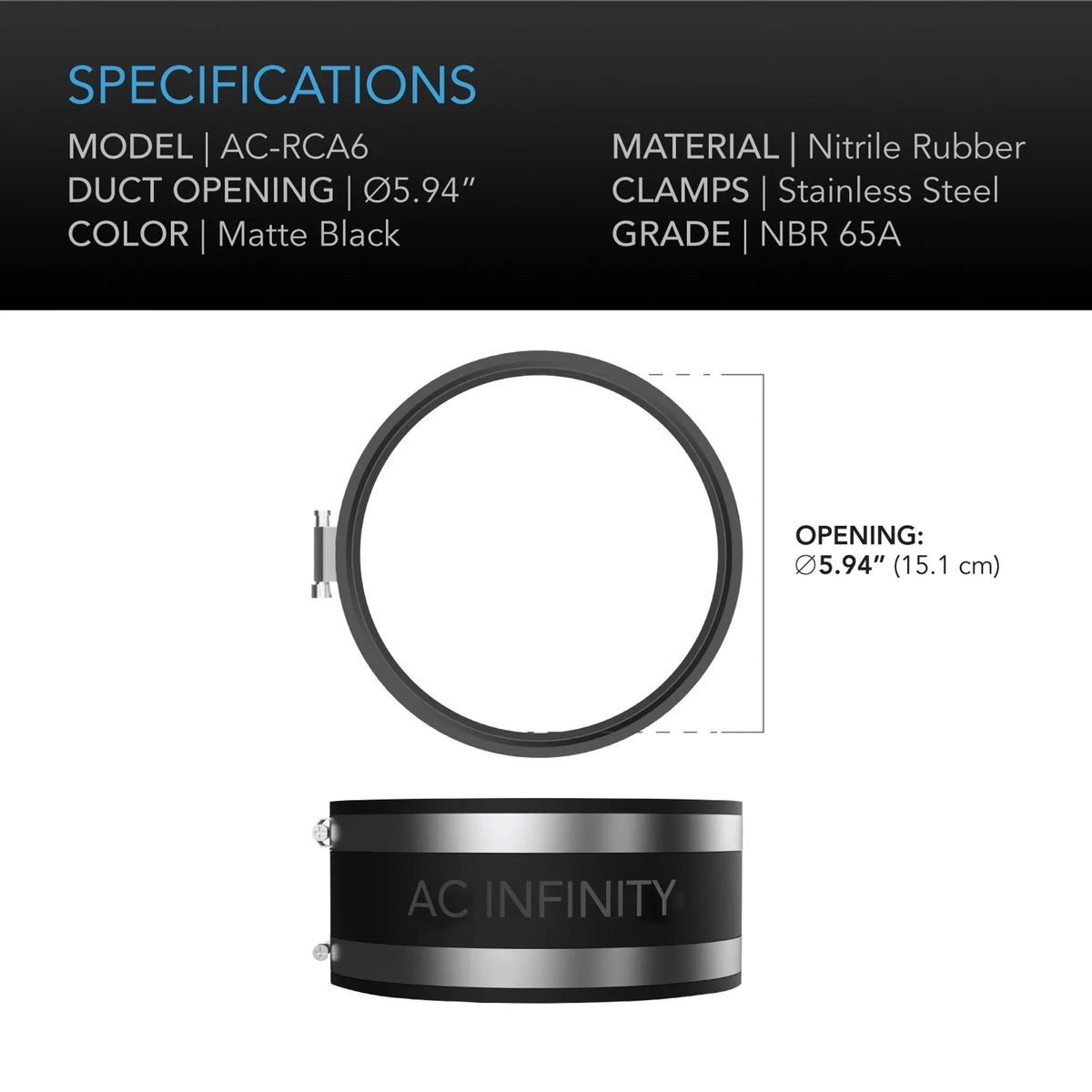 AC Infinity 6-Inch Flexible Rubber Noise Reduction Duct Coupling