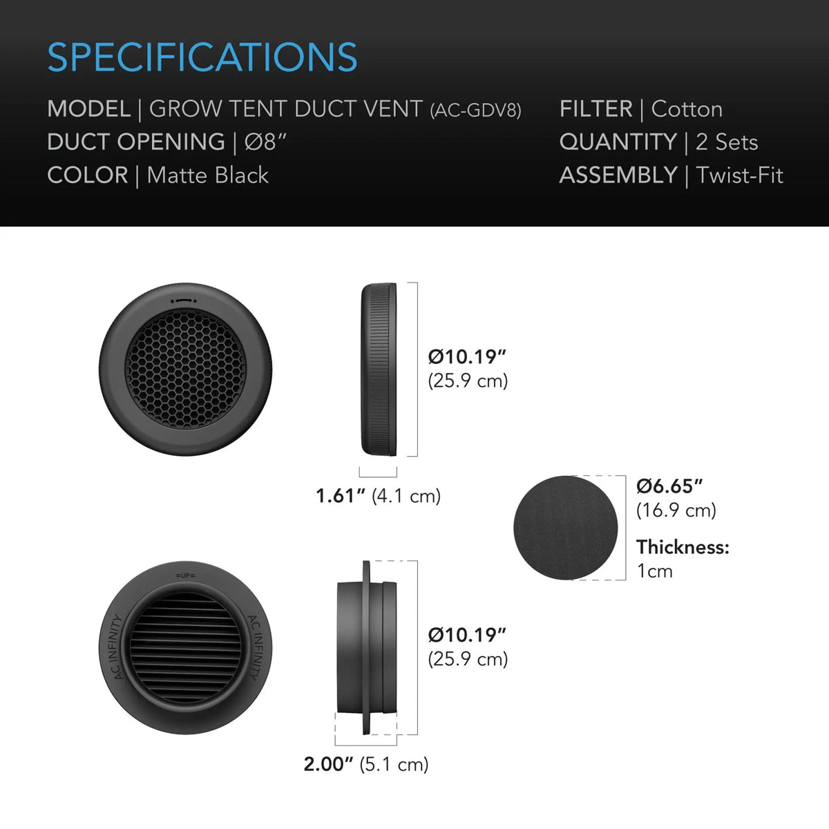 AC Infinity Advanced Grow Tent Duct Vent 8-Inch