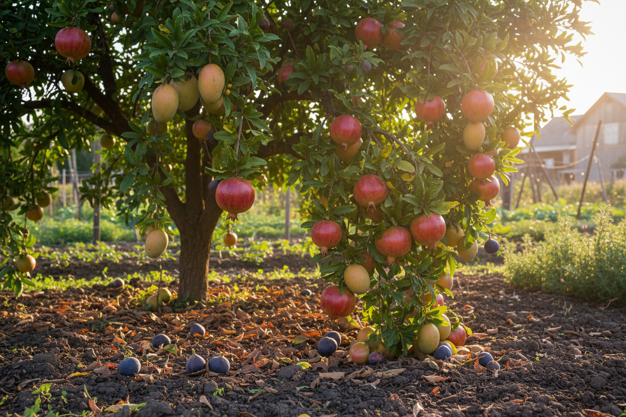 A lush fruiting tree laden with ripe fruit