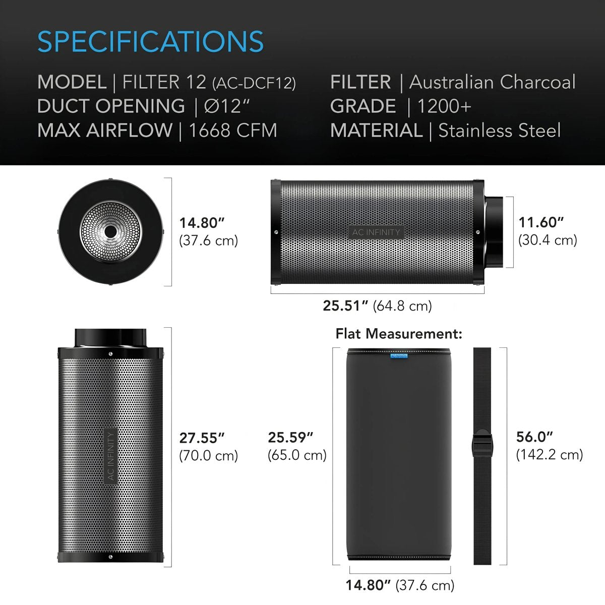 AC Infinity 12" Duct Carbon Filter (1668 CFM)