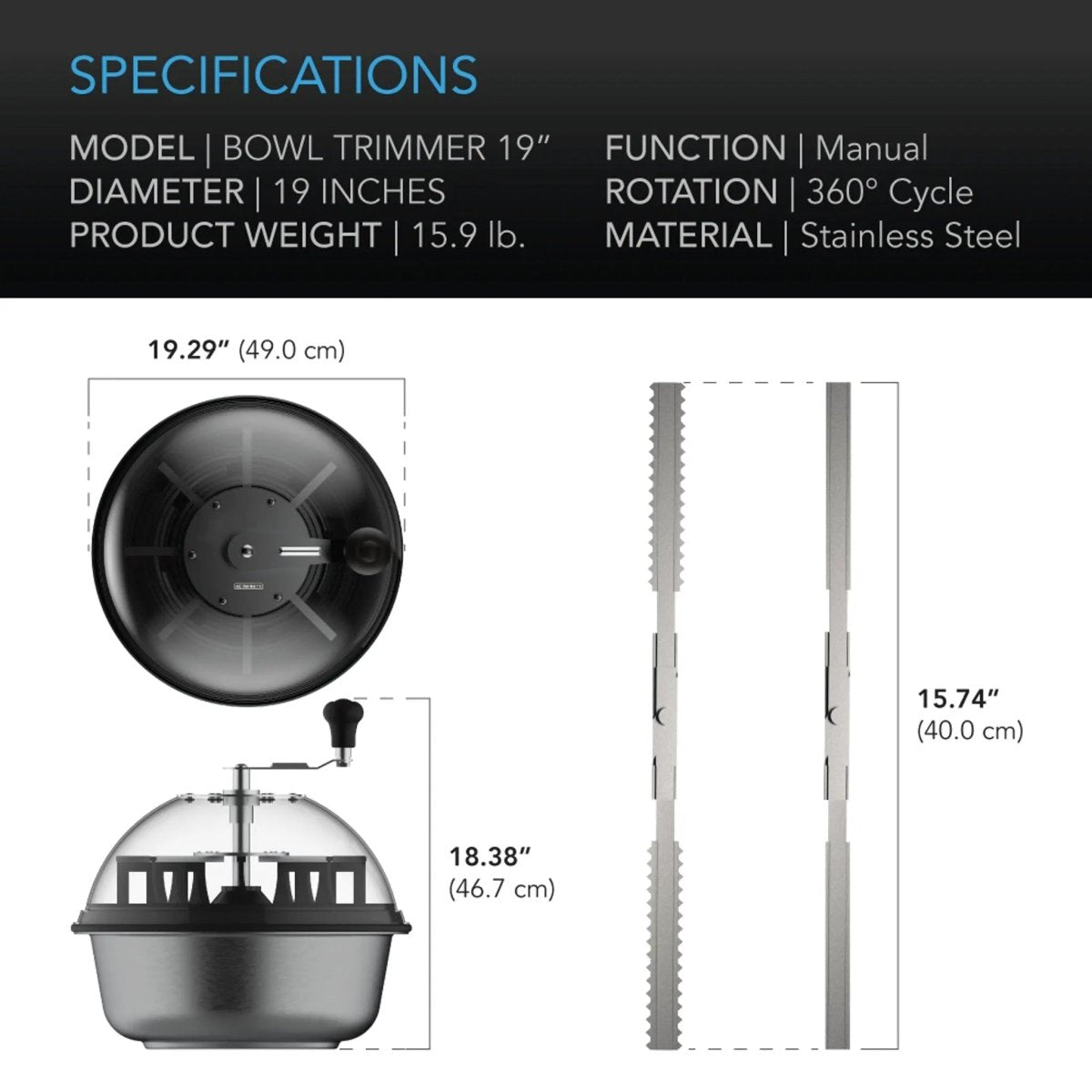AC Infinity 19-Inch Manual Bud Bowl Trimmer