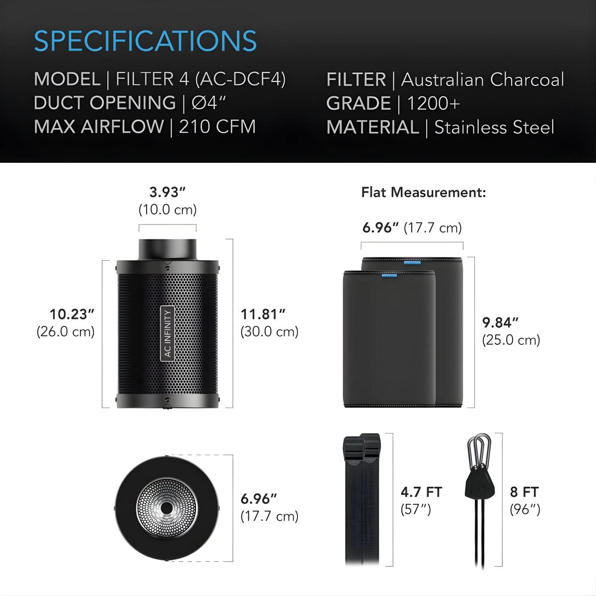 AC Infinity 4" Duct Carbon Filter (210 CFM)