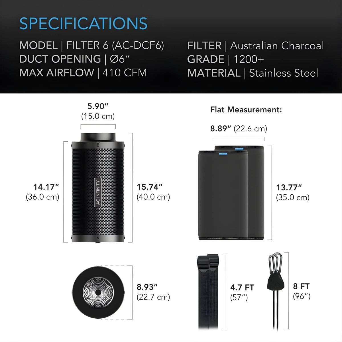 AC Infinity 6" Duct Carbon Filter (410 CFM)