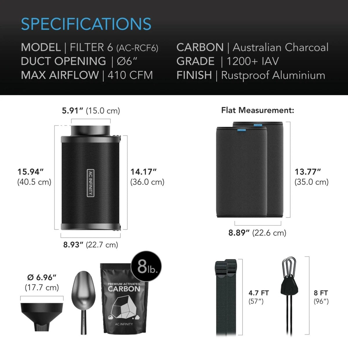 AC Infinity 6" Refillable Carbon Filter Kit