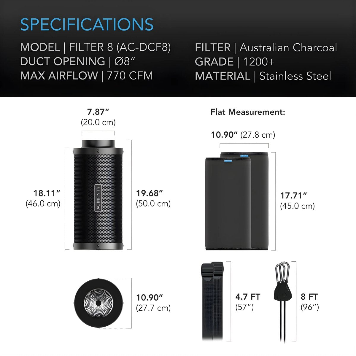 AC Infinity 8" Duct Carbon Filter (770 CFM)