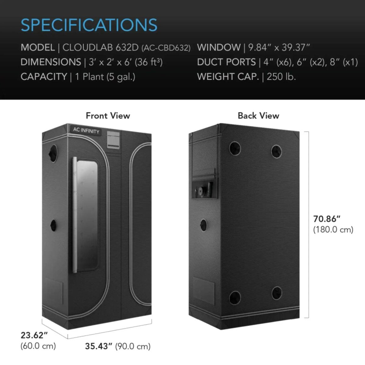 AC Infinity CLOUDLAB 632D 2-in-1 Advance Grow Tent 3x2x6
