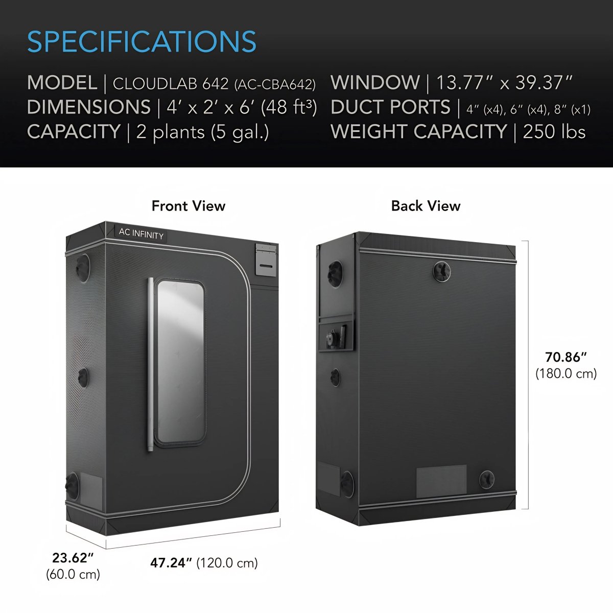 AC Infinity CLOUDLAB 642 Advance Grow Tent 4x2x6