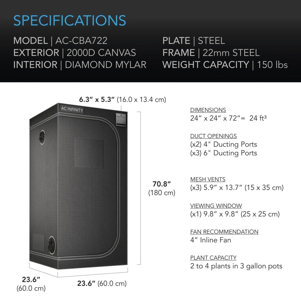 AC Infinity CLOUDLAB 722 Advance Grow Tent 2x2x6
