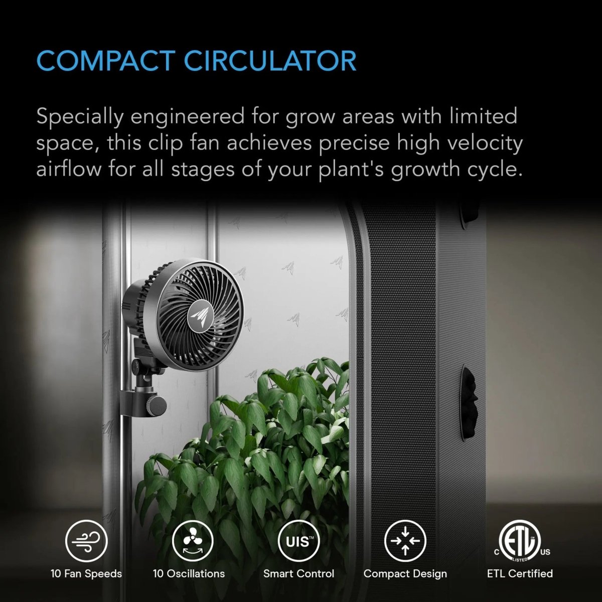 AC Infinity CLOUDRAY S4 Ultra-Compact Auto-Oscillating Clip Fan 4"