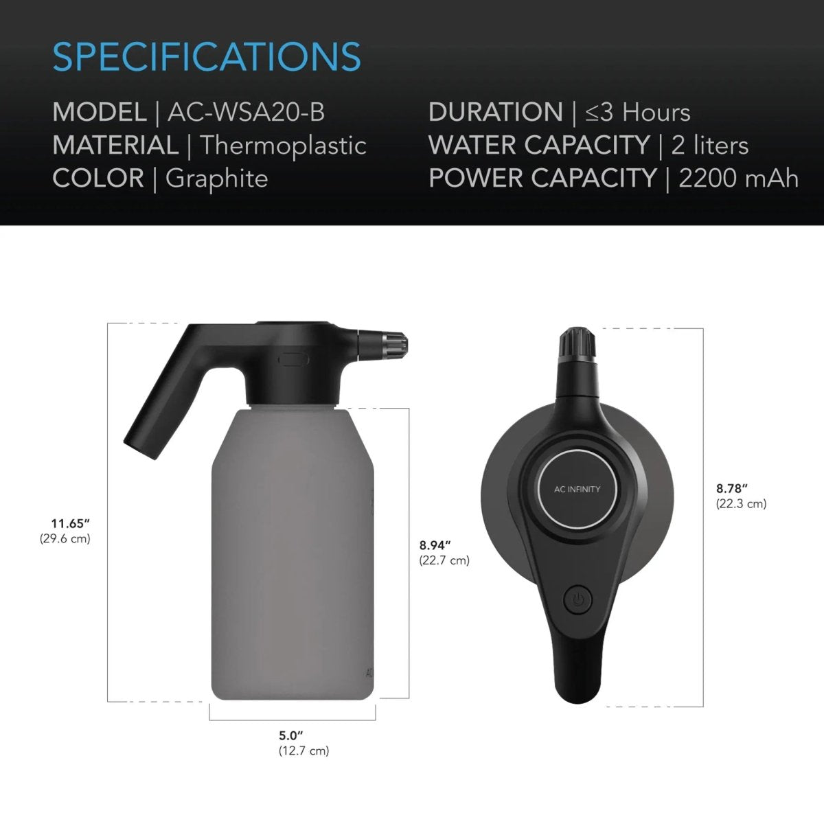 AC Infinity Electric Garden Sprayer 2L -  Graphite