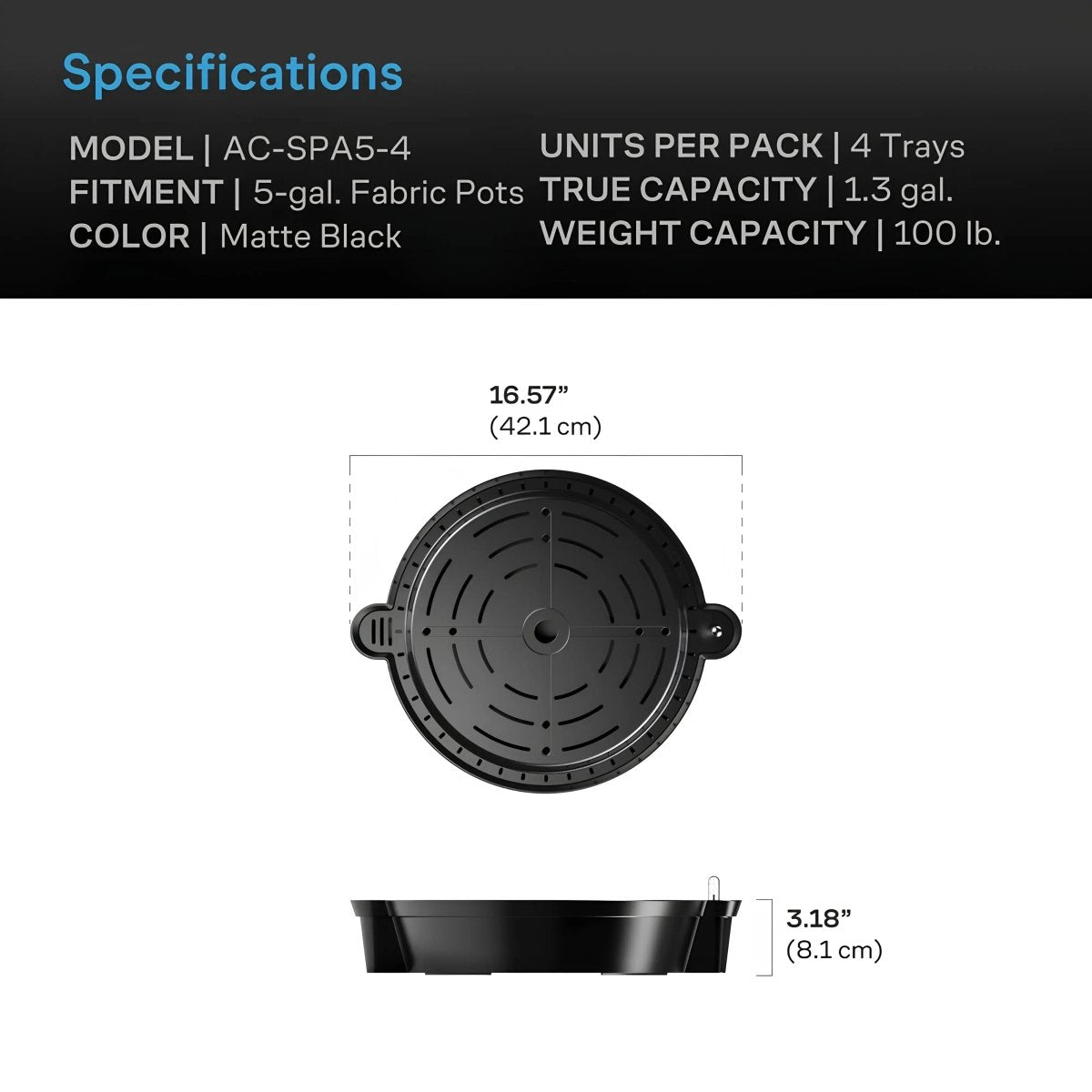 AC Infinity Self-Watering Fabric Pot Base 4-Pack