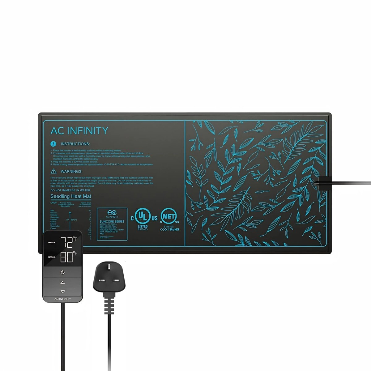 AC Infinity SUNCORE H3 Seedling Heat Mat with Digital Controller