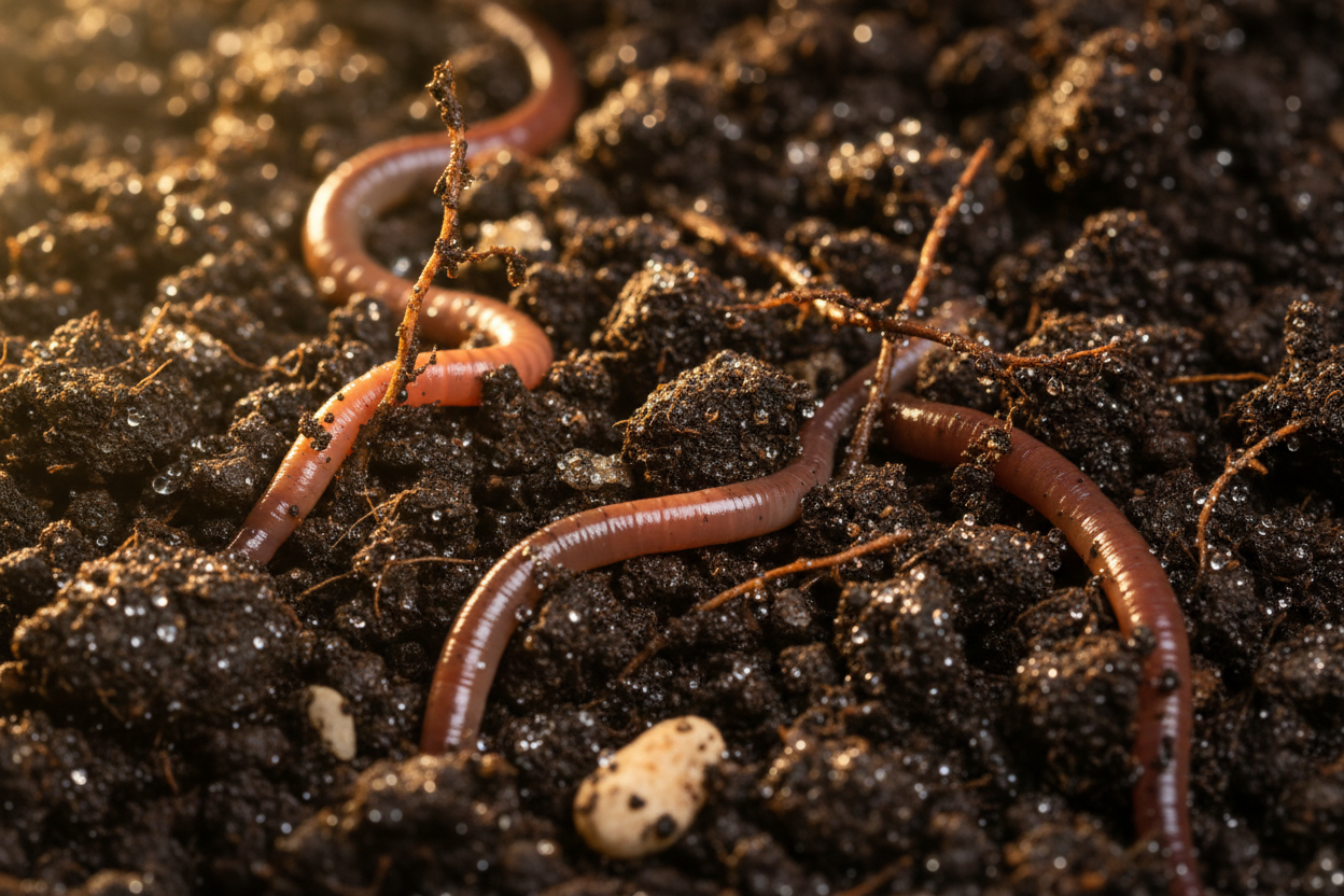 Close-up of rich living soil with mineral particles