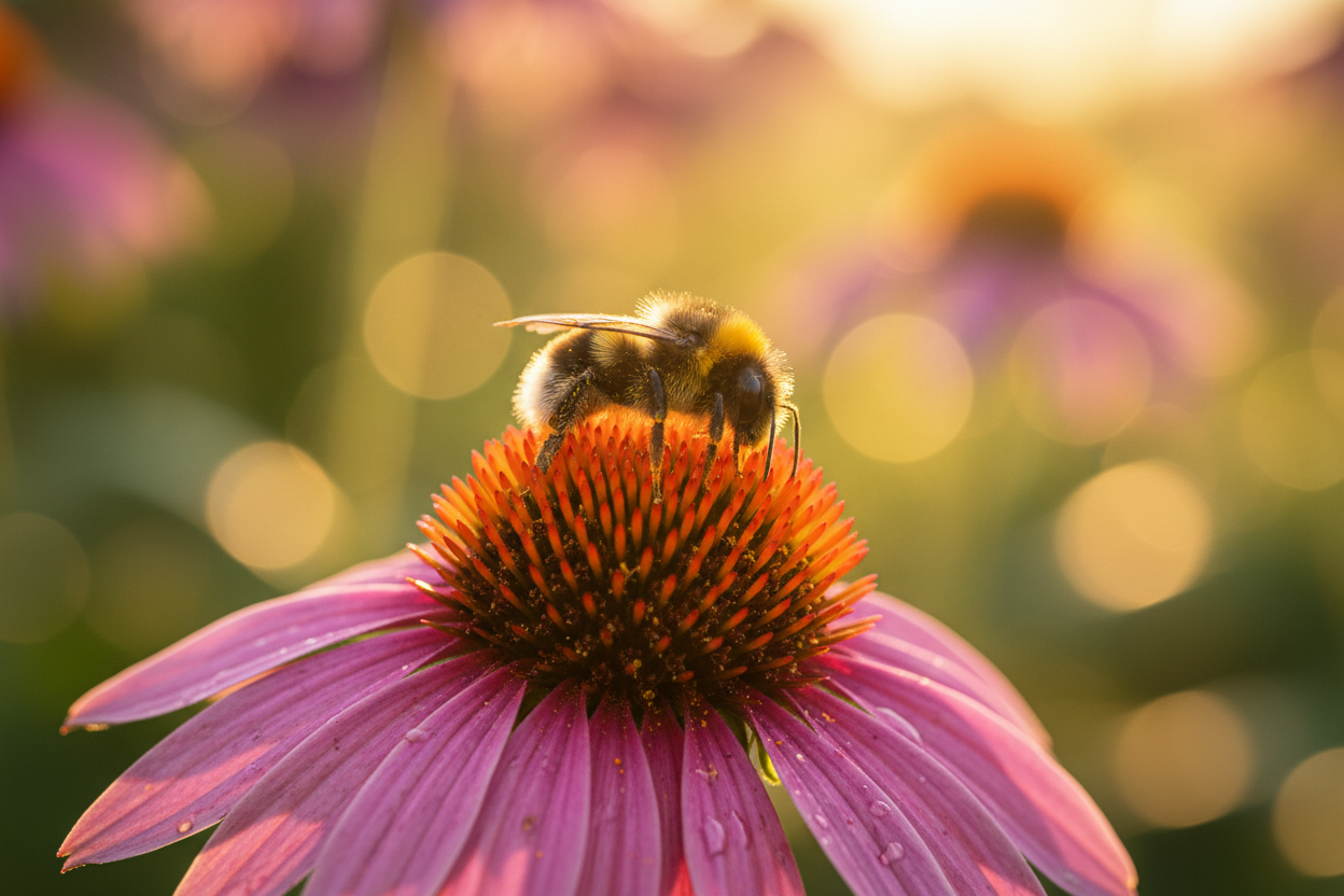 Extreme close-up of a bee on a vibrant flower