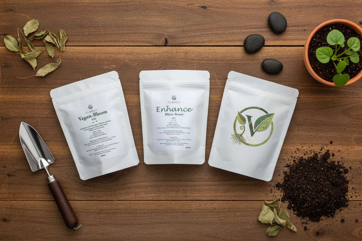 Florifi white pouches with product labels
