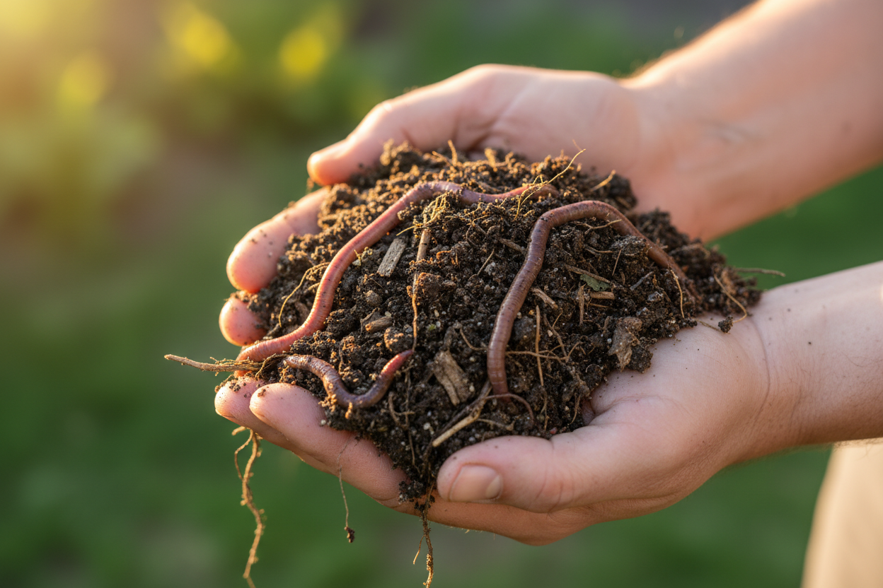 Hands cradling living soil