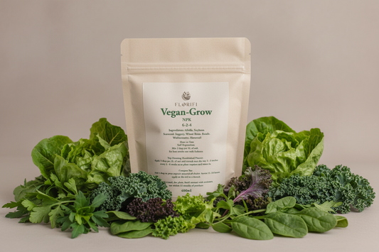 Florifi Vegan-Grow NPK fertilizer packaging on a white background